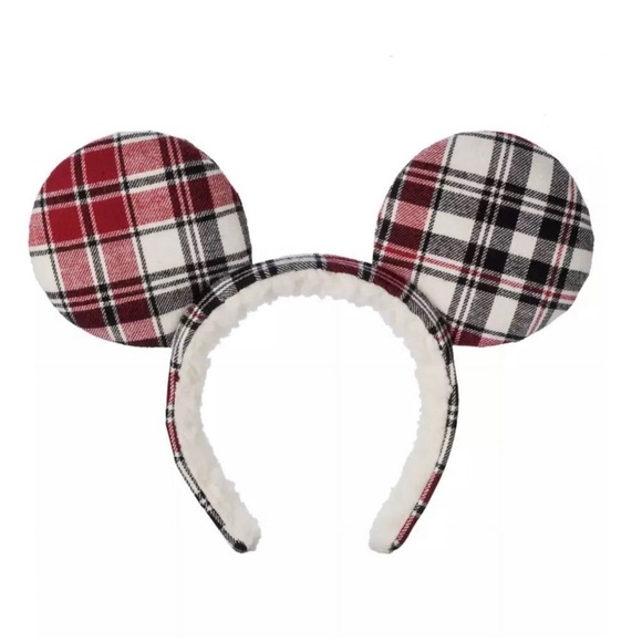 Disney Accessories - Disney Parks Christmas Holiday Red/Black Plaid Mikey Mouse Ear Headband